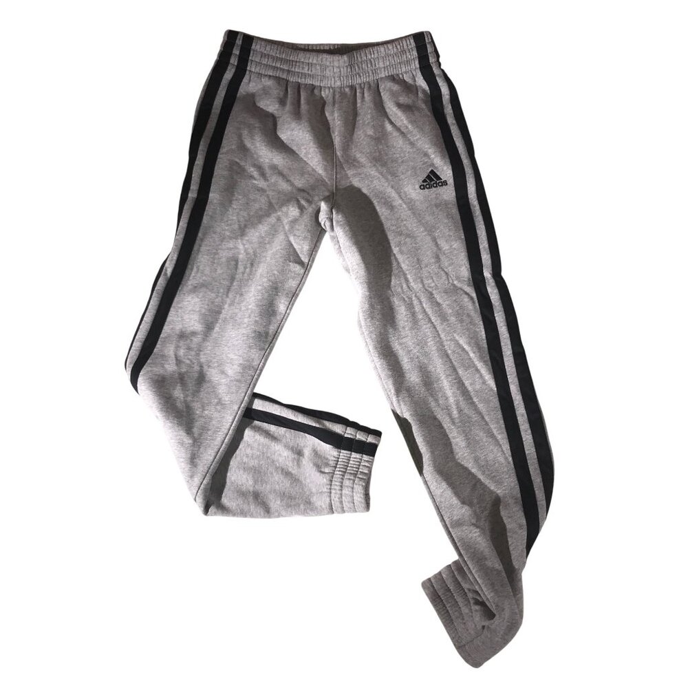 Adidas NWT Boys Heather Gray With Black Stripes 2 Pocket Athletic Jogger Pants